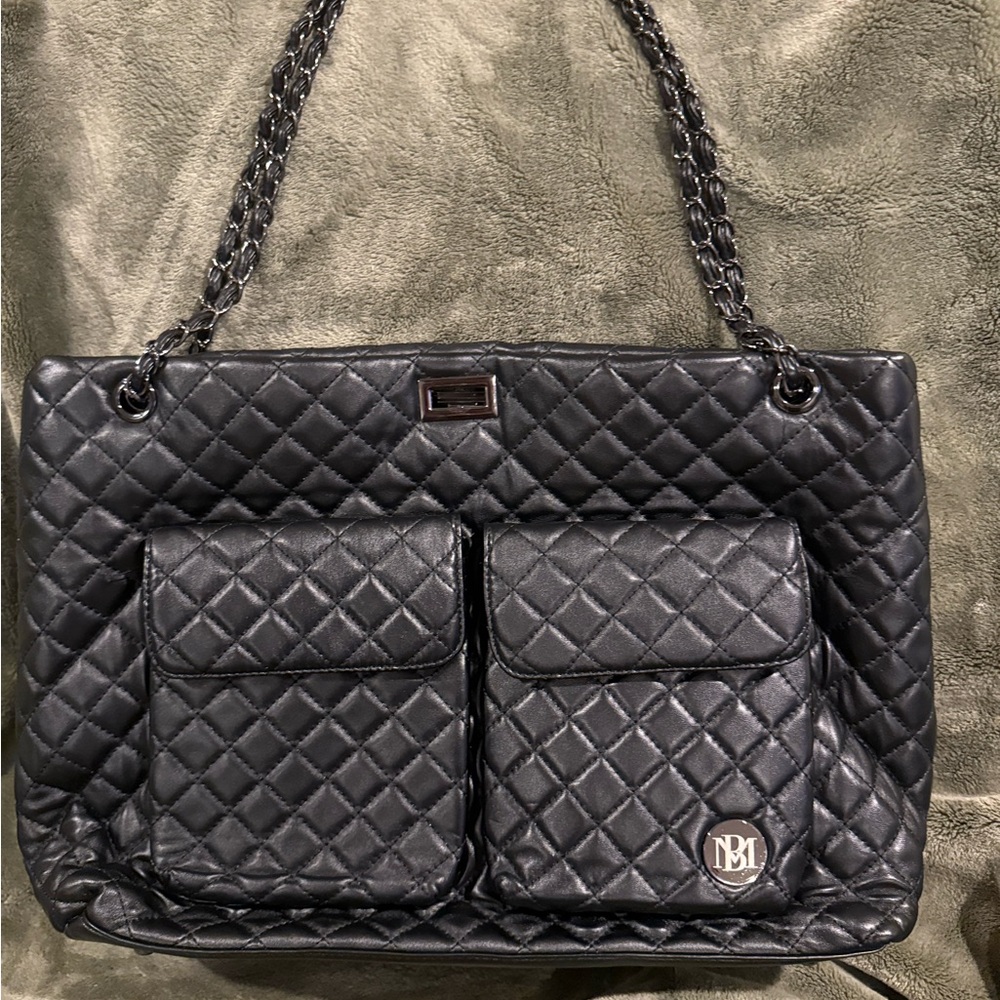 Badgley Mischka Black Quilted Shoulder Bag with Chain Straps